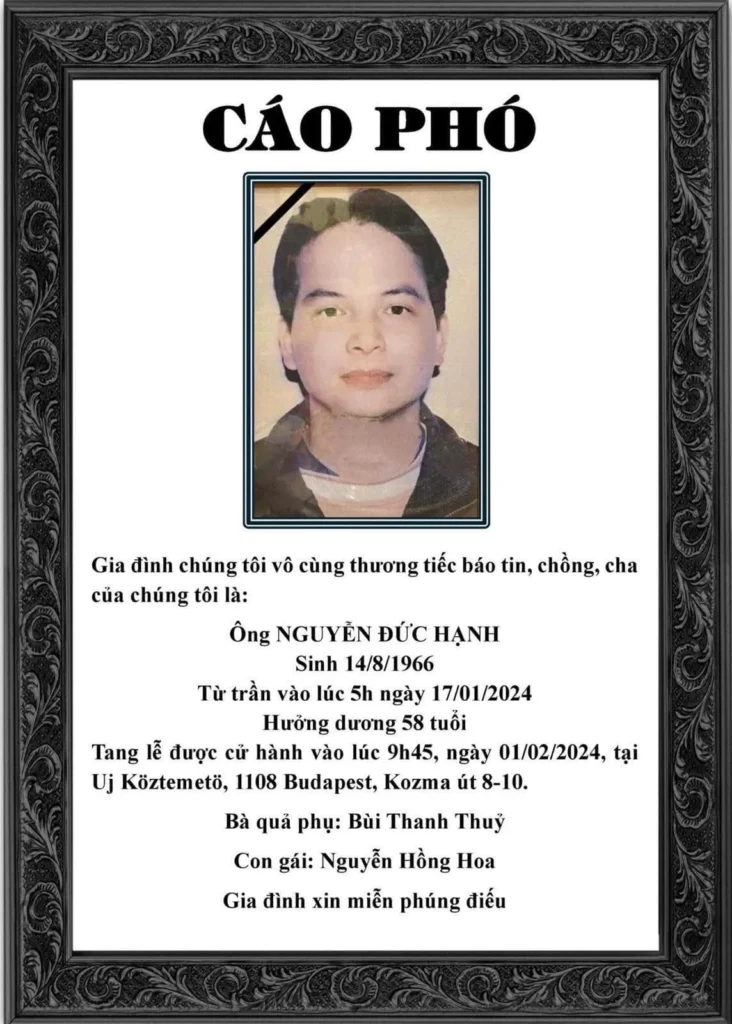 Gia đình nhờ Hiệp hội đăng Tin buồn: