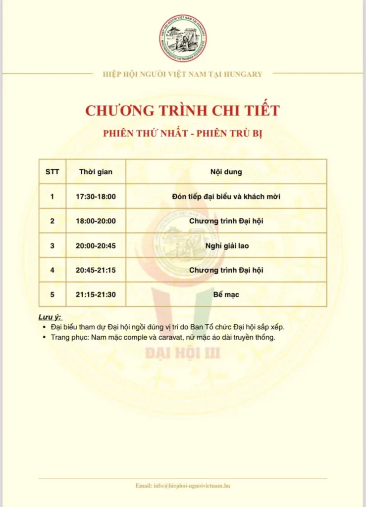 Ban chấp hành Hiệp hội người Việt Nam tại Hungary xin trân trọng thông báo, Hiệp hội sẽ tổ chức Đại hội III cho nhiệm kỳ…