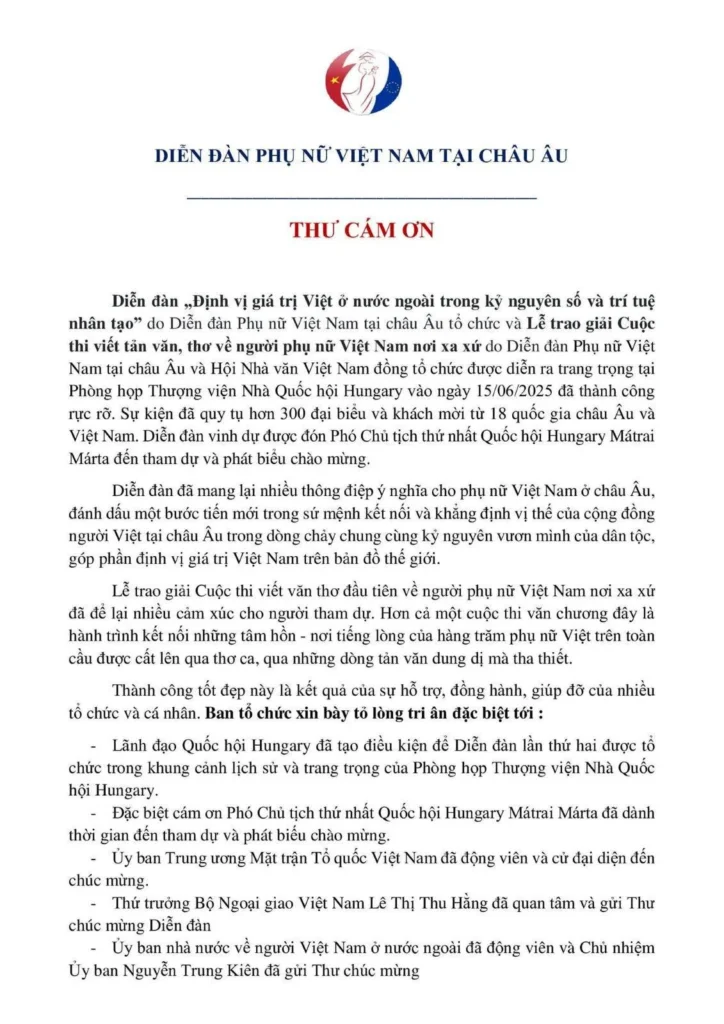 DIỄN ĐÀN ” ĐỊNH VỊ GIÁ TRỊ VIỆT Ở NƯỚC NGOÀI TRONG KỶ NGUYÊN SỐ VÀ TRÍ TUỆ NHÂN TẠO” VÀ LỄ TRAO GIẢI CUỘC THI VIẾT TẢN VĂN THƠ…