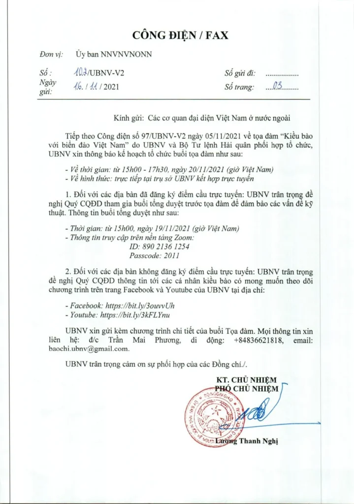 ĐSQ nhờ Hiệp hội thông báo về chương trình “Kiều bào với biển đảo”.