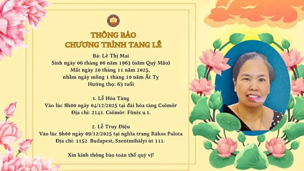 Tang quyến nhờ Hiệp Hội đăng tin buồn.