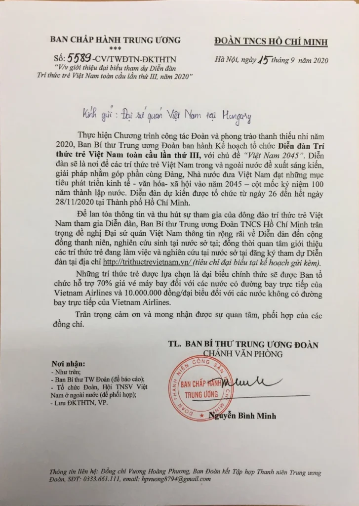 Thông tin ĐSQ gửi nhờ HH đăng về : Kế hoạch tổ chức Diễn đàn Trí thức trẻ Việt Nam toàn cầu lần thứ III với chủ đề “Việt Nam…