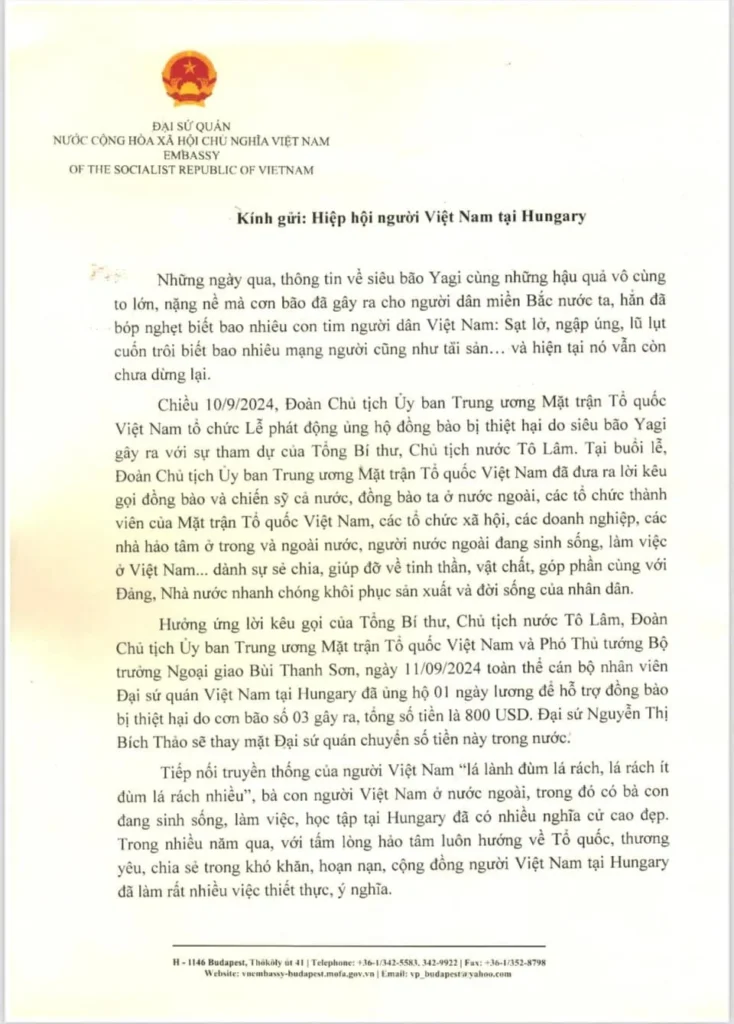 Thư kêu gọi của ĐSQ