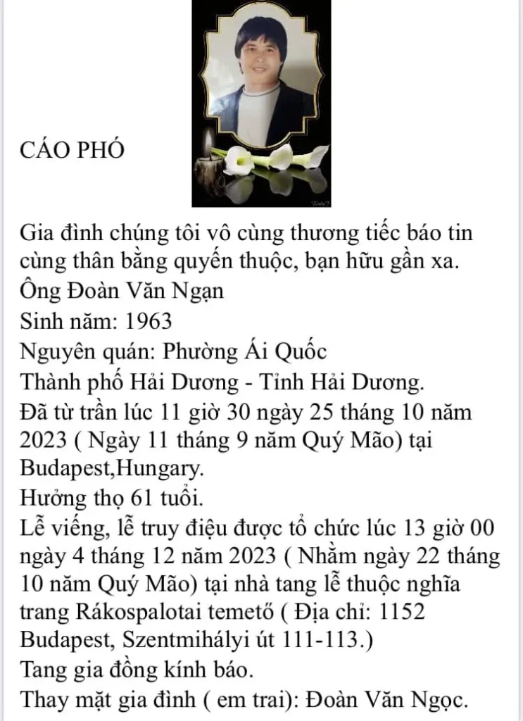 Gia đình nhờ Hiệp hội đăng Tin buồn:
