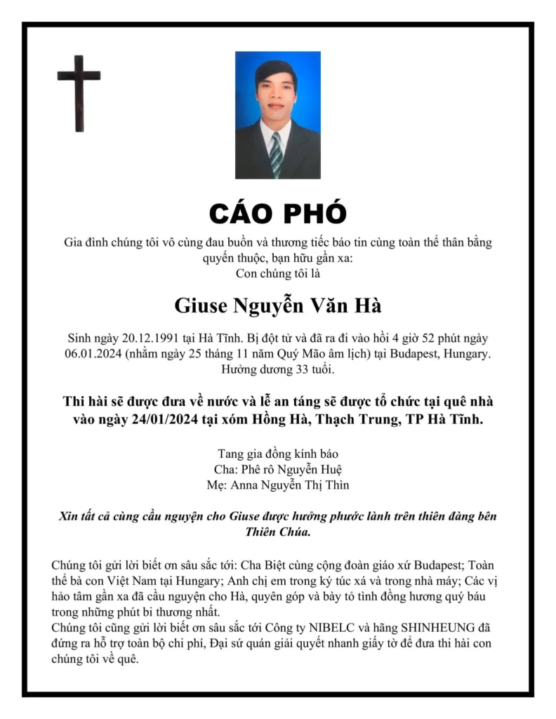 Gia đình nhờ HH đăng tin buồn và lời cám ơn.